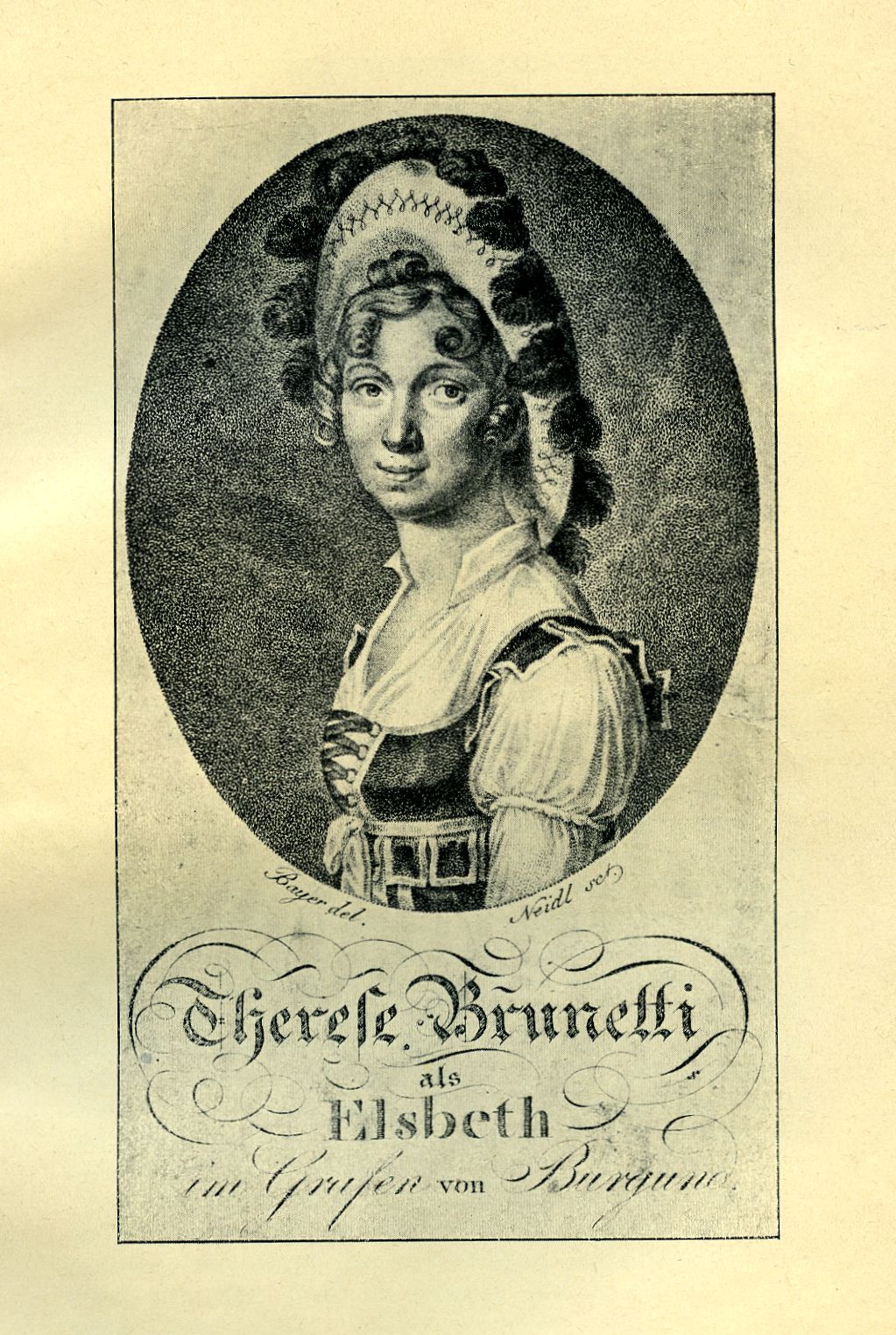 Therese Brunetti  jako Elsbeth v Kotzebuově hře Der Graf von Burgund. Prager Theaterbuch 1930, Knihovna Divadelního ústavu.