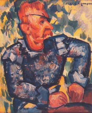 Longenův portrét Vlasty Buriana v představení Klicperovy hry Hadrián z Římsů v Longenově úpravě, Divadlo V. Buriana 1932. Sbírka Galerie Výtvarného umění v Ostravě.