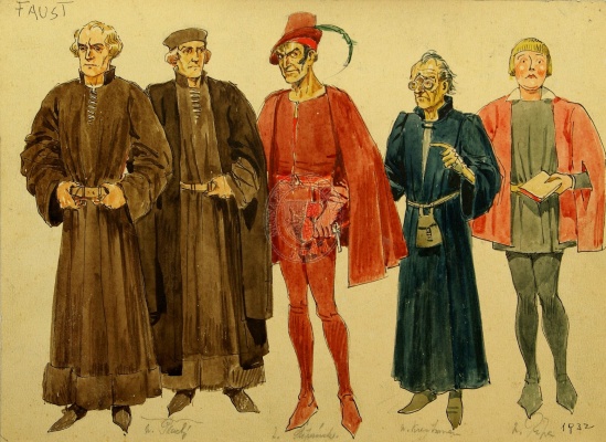 kostýmní návrhy Josefa Weniga (J. W. Goethe: Faust, Městské divadlo na Královských Vinohradech, 1932). Sbírka Národního muzea, Divadelní oddělení, H6p-4396/39.