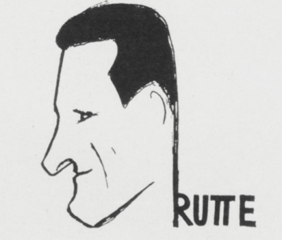 Reprodukce karikatury Adolfa Hoffmeistera: Miroslav Rutte, in Rozpravy Aventina 1, 1925/26, č. 3, s. 28.