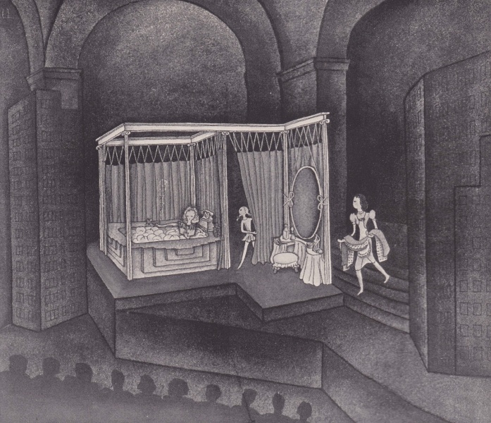 Scénický návrh Antonína Heythuma (C. Booth: Women, Pasadena Playhouse, 1943, ve spolupráci s Charlottou Heythumovou). Theatre Arts 27, 1943, č. 6, s. 347– 348.