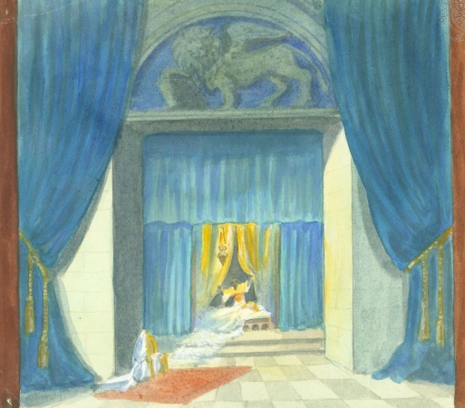 scénický návrh Karla Štapfera (W. Shakespeare: Othello, Národní divadlo, 1908). Sbírka Národního muzea, Divadelní oddělení, H6D-2332