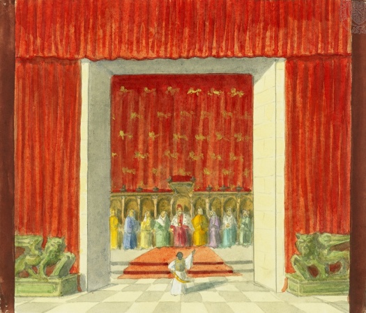 scénický návrh Karla Štapfera (W. Shakespeare: Othello, Národní divadlo, 1908). Sbírka Národního muzea, Divadelní oddělení, H6D-2330