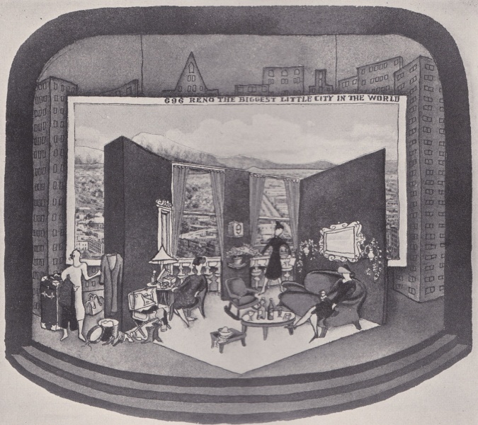 Scénický návrh Antonína Heythuma (C. Booth: Women, Pasadena Playhouse, 1943).