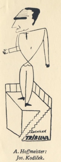 Karikatura Josefa Kodíčka od Adolfa Hoffmeistera, b. d. Pozůstalost Josefa Kodíčka v soukromém držení M. Kosáka a M. Mládkové.